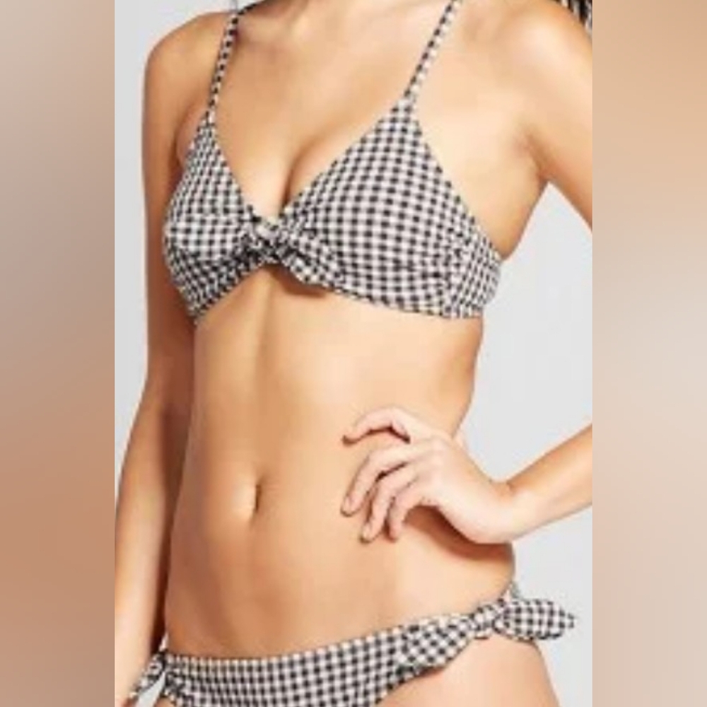 Xhilaration Black and White Gingham Bikini Bottom Size M & Top Size S